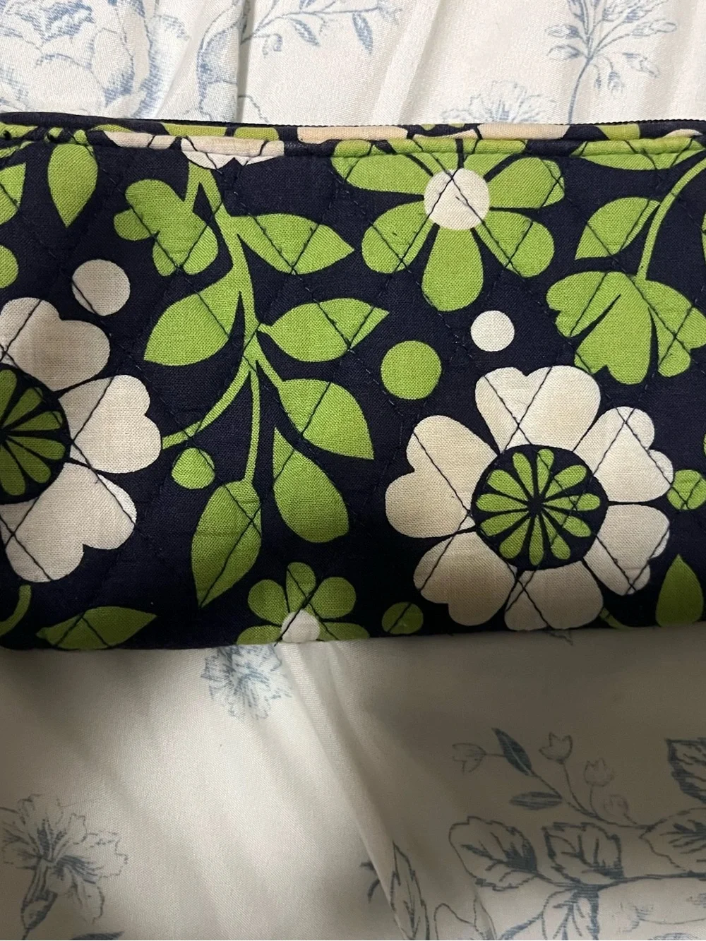 Vera Bradley Navy Floral Quilted Cosmetic Wristlet - Green & Cream Flowers